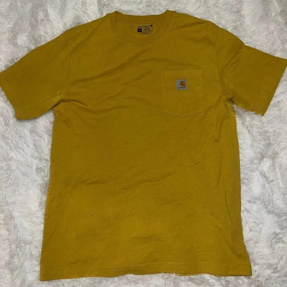 Mens Yellow Loose Fit Carhartt Pocket Tee size Medium Work Short - Picture 3 of 5